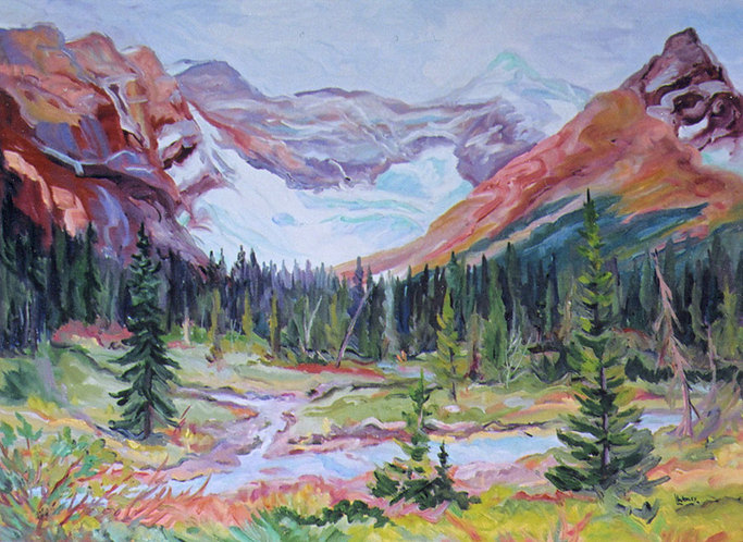 Hilda Creek Mountain Glacier - Oil painting of Hilda Mountain by Linda Wadley - www.lindawadley.com