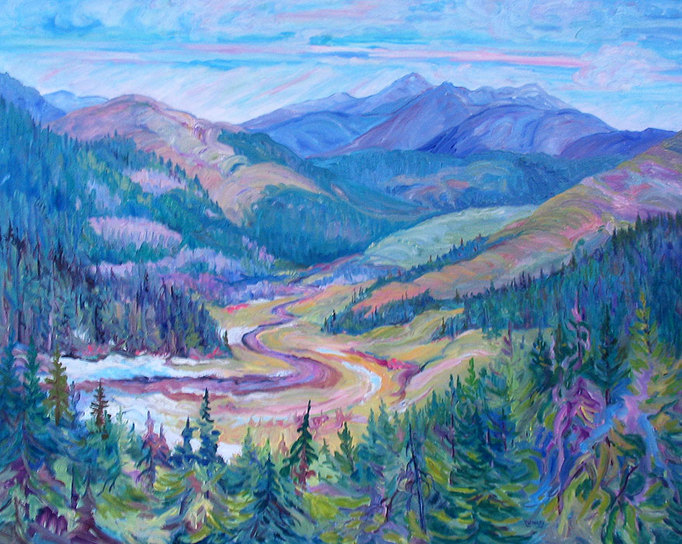 High on Adanac - Oil painting of mountains by Linda Wadley - www.lindawadley.com