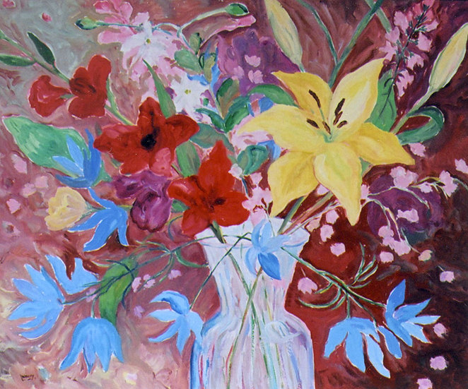 Glass Vase - Oil painting still life of flowers by Linda Wadley - www.lindawadley.com