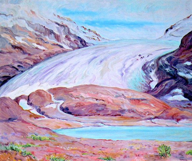 Melt Waters - Plein air oil painting of Athabasca Glacier by Linda Wadley - www.lindawadley.com